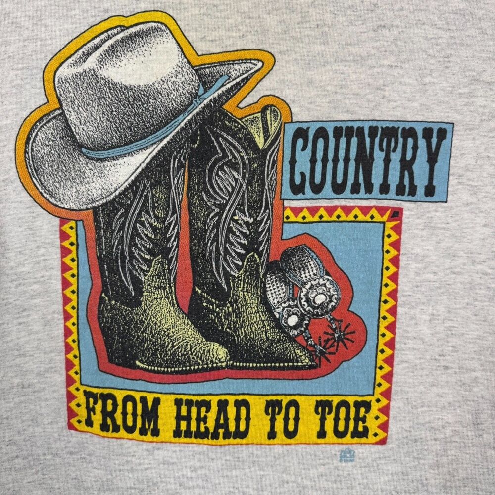 VTG Early 90s Country From Head to Toe Boots and Cowboy Hat Graphic Shirt - L - Picture 2 of 7